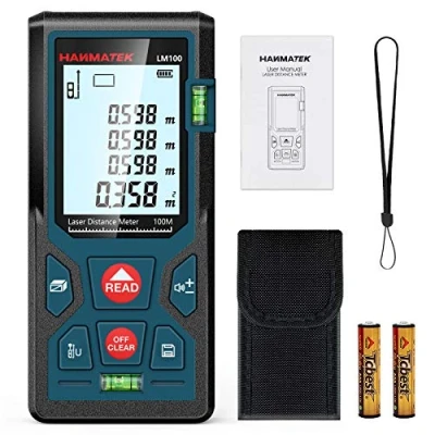 Image de Télémètre Laser Numérique,HANMATEK LM100 100m Mètre numérique,Mesure du théorème de Longueur/Zone/Volume/Théorème Pythagore avec Rétroéclairage LCD, IP54
