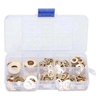 Image de 360pcs Rondelle Rondelles En Laiton Entretoise Plate Métal M2 M2.5 M3 M4 M5 M6 M8 M10 Kit De Bague Joint pour Vis D&#039;étanchéité Anneaux