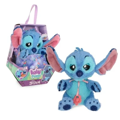 Image de BABY PAWS Stitch, Bébé en Peluche Interactif avec des Sons Qui Ouvre et Ferme Les Yeux Comprend Un Sac à Langer, Jouet Cadeau pour Enfants de 3 Ans Plus