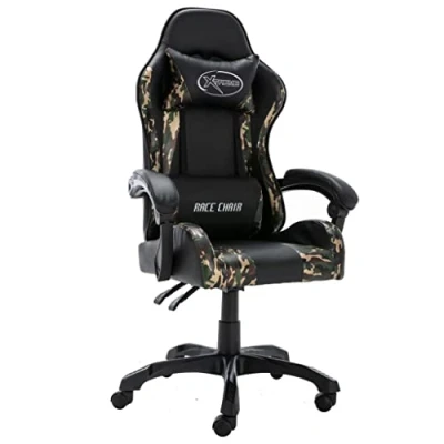 Image de vidaXL Fauteuil de Jeux Vidéo Chaise Course Inclinable d&#039;Ordinateur Bureau Ergonomique Noir et Camouflage Similicuir