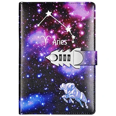 Image de NectaRoy Carnet de notes avec Serrure à combinaison Constellation Journal intime Cadenas Cahier Bloc Secret en PU Cuir Pour Bureau fille, Taille 215x150mm