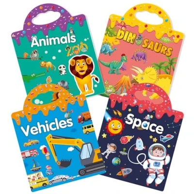 Image de GUYUCOM Lot de 4 livres d&#039;autocollants réutilisables, jouets pour enfants 2, 3, ans, garçons et filles, tout petits, véhicules spatiaux 3D transparents, éducatifs, cadeaux d&#039;anniversaire
