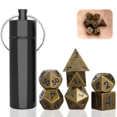 Image de Uirheurd Ensemble de Mini Dés 7 Pièces Jeux, Métal Jdr avec étui à Porte Clés, Polyédriques Dé Portable pour Donjons et Dragons RPG MTG DND Jeux Table Cadeaux