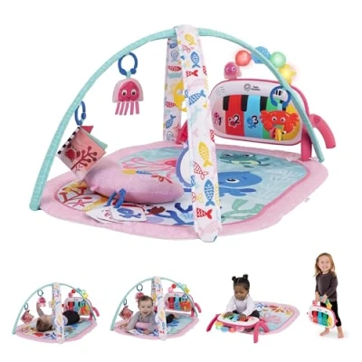Image de Baby Einstein, Tapis d&#039;Éveil Bébé Ocean Explorers 4 en 1 de Jeu avec Kick Piano, Musique &amp; Découverte des Langues, Jouets Sensoriels, Nouveau Né +, Rose(Jellyfish Jamboree)