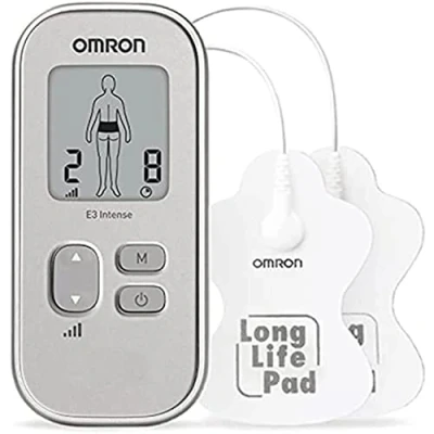 Image de OMRON E3 Intense TENS Traitement de la douleur adaptable avec 6 programmes, 3 programmes massage, 15 niveaux d&#039;intensité et des pads durables, réutilisables lavables