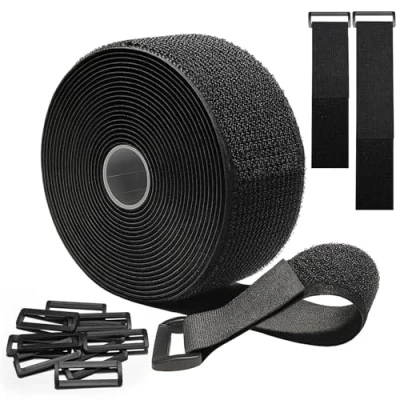 Image de Sangles de Câble Réglables 5m x 5cm avec 10 boucles, Attache Scratch Serre Cable Bande Sangle Réutilisable Management Facile à Couper pour Ranger et Organiser Câbles, Noir