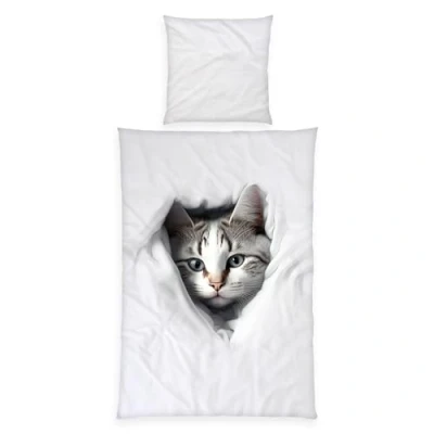 Image de Herding Parure de Lit Chat, Young Collection, Taie d&#039;Oreiller 80 x cm motif réversible, Housse Couette 135 200 cm, avec Fermeture éclair, 100% Coton/Renforcé