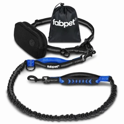 Image de Fabpet Laisse pour Chien Mains Libres La Course, Marche Et Le Jogging Ceinture Ajustable avec Pochette Détachable, Conception Solide À Deux Anneaux en D Jusqu&#039;à 60 Kg