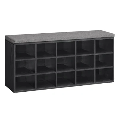 Image de VASAGLE Banc à Chaussures, Organiseur de Chaussures avec 15 Compartiments, Siège Rembourré, pour Entrée, Couloir, Placard, Noir Boisé et Gris Ardoise LHS015B02