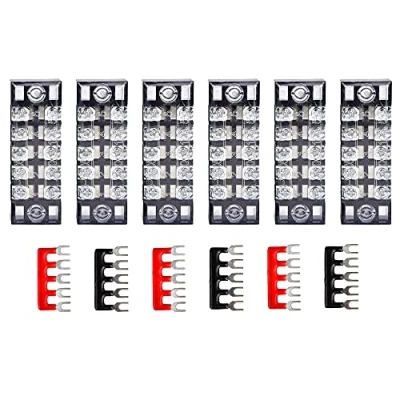 Image de HUAZIZ 6PCS bornier à Vis Borne 5 Position Double Rangée de Bande Barrière + Rouge et Noir Terminal Barrette Jonction Pré isolée