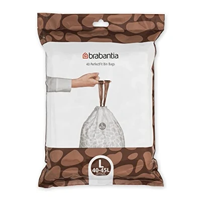 Image de Brabantia Sacs Poubelle PerfectFit (Code L 40L / 45L), Ultra Résistant, Poignées Coulissantes (40 Sacs)