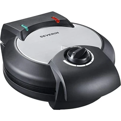 Image de SEVERIN Gaufrier 1 300 W, Appareil à gaufres au revêtement antiadhésif pour norvégiennes moelleuses et croustillantes, Machine cœur design compact, noir/inox, WA 2103