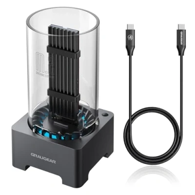 Image de Station d&#039;accueil SSD M.2 NVMe GRAUGEAR USB 4.0 40 Gbit/s Ventilateur de refroidissement Noir