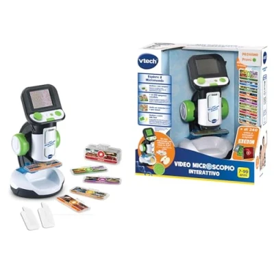 Image de VTech Microscope vidéo interactif, numérique pour Enfants avec Originale BBC, écran 2,4&quot;, Zoom 200x, 9 Lames illustrées, Fente microSD, Langue Italienne, Batteries incluses, 7 99 Ans