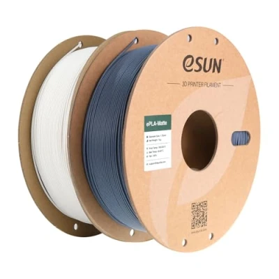 Image de eSUN Amélioré PLA Mat Filament 1.75mm, Imprimante 3D Matte, 1KG par Bobine,2 Bobines de d&#039;impression pour 3D, Blanc Laiteux+Gris Foncé