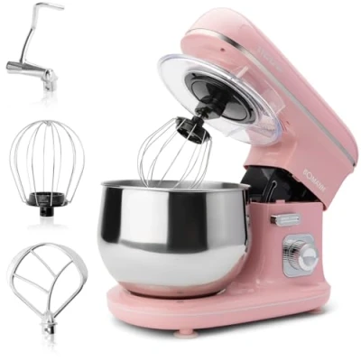 Image de Bomann Pink 5L KM 6030 CB Robot pétrisseur avec Couvercle Anti éclaboussures Transparent Ouverture de Remplissage, 1100 W, 5 l, Bras Multifonction pivotant, Acier Inoxydable, Rose Bonbon