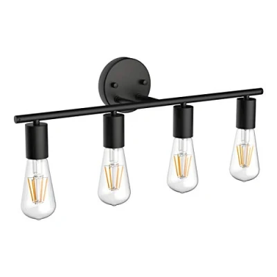 Image de Klighten Lampe Miroir Salle de Bain Vintage 4 Lumières, Applique Murale en Métal Noir Industriel, lumière Bain, Longueur: 56cm / 22 pouces, Douille E27, Ampoule non Incluse