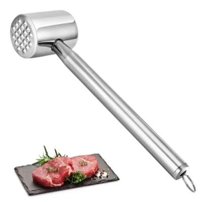 Image de Attendrisseur de Viande, Marteau à Double Face pour attendrir la Steak, avec Manche Antidérapant Poulet, Côtelettes, Argenté