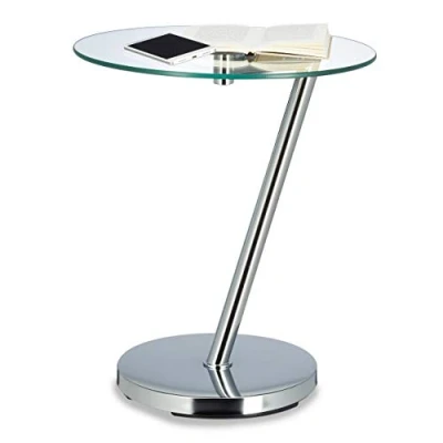 Image de Relaxdays table d’appoint ronde verre clair café console basse HxlxP: 52 x 45 cm, argenté