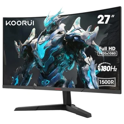 Image de KOORUI 27&#039;&#039; Ecran PC Gaming Incurvé, 180Hz Moniteur Dalle VA, Résolution FHD (1080P) Lunette Ultra Mince, Inclinaison réglable, Prend en Charge HDMI2.0/DP1.2