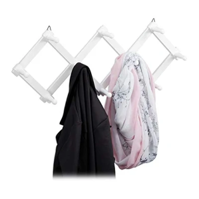 Image de Relaxdays 2X Garde Robe Murale en Bois Tringle de Robe, 10 Crochets, Stable, vestiaire, Blanc