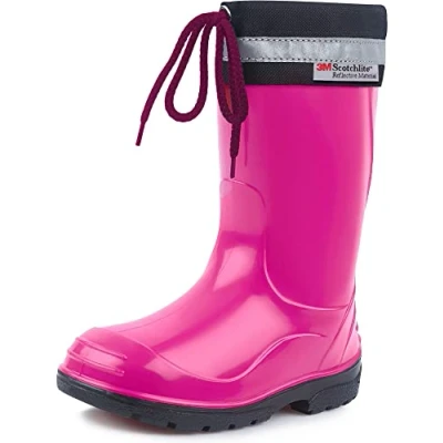 Image de Ladeheid Bottes de Pluie Mixte Enfant en Caoutchouc Resistantes à l&#039;eau pour Fille et Garçon Chaussures Imperméables LA 972 (Fuchsia/Noir, 22 EU)