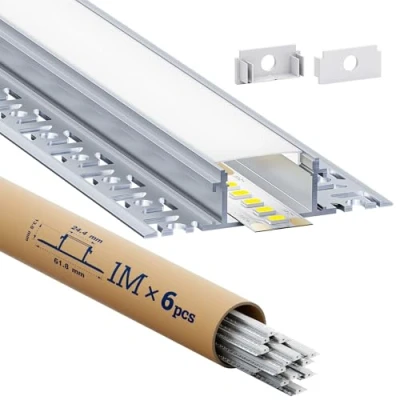 Image de HOOLED 6 Profilé LED 1 m Tol m, Profile aluminium dimensions 24,4 mm x 13,8 ailettes 61,8 mm, Prend en charge les bandes d&#039;une largeur maximale de 20 Avec couvercle PC opaque mat