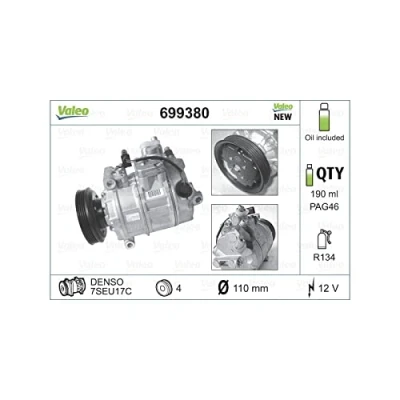 Image de VALEO NEW ORIGINAL PART 699380 compresseur De Climatisation 7SUE16 12 PAG 46 R 134a avec huile AUDI: A4 B6 Avant, Berline
