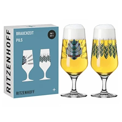 Image de RITZENHOFF 6201001 Lot de 2 verres à bière 374 ml Série F23 avec illustrations, multicolores, fabriqué en Allemagne