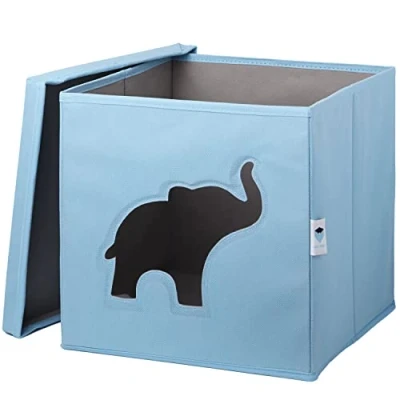 Image de LOVE IT STORE Cube De Rangement Avec Couvercle En Tissu Ultra Résistant Pliable Renforcement Carton Pour Chambre Enfant Compatible Étagère Kallax 33x33x33cm Bleu Motif Éléphant