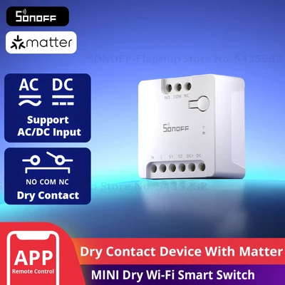 Image de SONOFF MINI D Interrupteur Connecté WiFi avec Matter, Supporte l&#039;entrée AC ou DC, Sortie Contact Sec, Compatible Alexa/Google Home, Convient Aux Portes de Garage, Chaudières, Système d&#039;accès