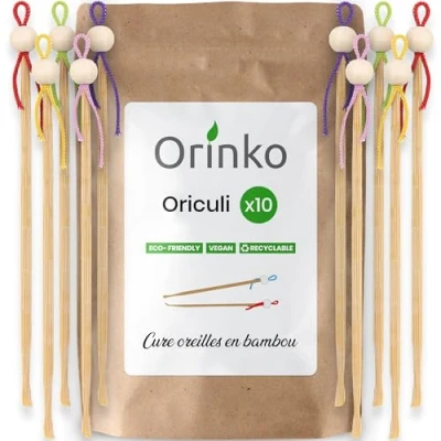 Image de ORINKO Cure Oreille Japonais en Bambou 10x Écologique et Réutilisable pour Remplacement Coton Tige Zéro Déchet