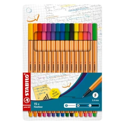 Image de Stylos Feutre STABILO Point 88 Pochette de 15 5 Fluo Pointe Fine 0,4 mm