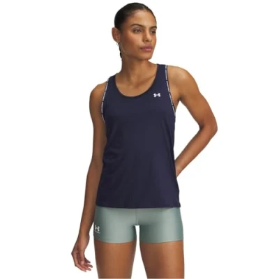Image de Under Armour Tech Knockout Tank, débardeur femme sans manches, tank top léger et respirant, running idéal pour l&#039;entraînement, bleu marine midnight / blanc, LG