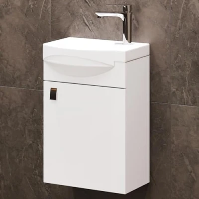 Image de Planetmöbel Meuble de lavabo 40 cm en chêne doré suspendu avec lavabo, salle bain pour invités WC