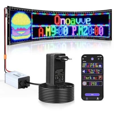 Image de Qnoavve Panneau publicitaire LED programmable à double rangée Flexible 24 V/2 A Affichage personnalisé Contrôle par application Bluetooth Pour magasin, hôtel, festival