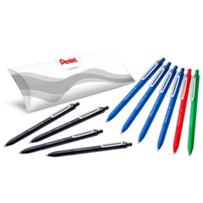 Image de Pentel iZee BX470 Stylo bille rétractable encre à faible viscosité, pointe large 1 mm, Pack de 10 stylos Noir x4, Rouge x1, Bleu Vert x1