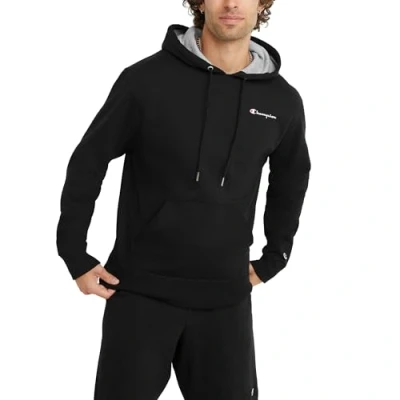 Image de Champion Powerblend Pull à Capuche, Noir Left Chest Script, S Homme