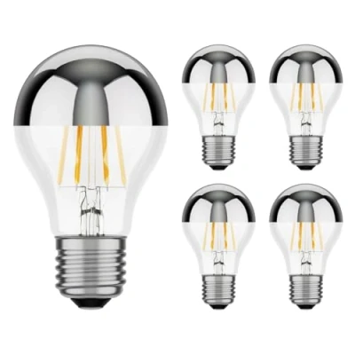 Image de ledscom.de 5 ampoules LED E27, A60, blanc chaud (2700 K), 6 W, 667lm, miroir de tête (argent)