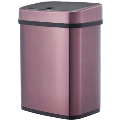 Image de Amazon Basics Poubelle automatique en acier inoxydable, rectangulaire, 12 litres, Bordeaux