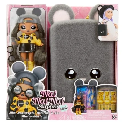 Image de Na! Surprise Mini Backpack Series 2 Marisa Mouse Sac à Dos Souris Grise en Peluche et Poupée Mannequin Idéal pour Les Enfants de Plus 4 Ans