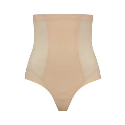 Image de Bye Bra String Taille Haute Powermesh, Contrôle Élevé, Béquille en Coton, Sangle Silicone, Vêtement Amincissant pour Femme, (XL, Beige)