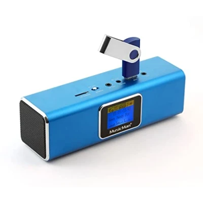 Image de Haut parleur stéréo MusicMan TXX3548 MA Soundstation avec batterie rechargeable intégrée et écran LCD (lecteur MP3, radio, emplacement pour carte microSD, port USB) Bleu