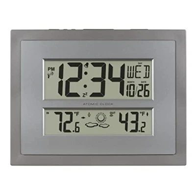 Image de La Crosse Technology 512 85937 INT Horloge Murale numérique Atomique avec température et prévisions en Gris/argenté