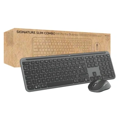Image de Logitech Signature Slim MK950 for Business Ensemble Clavier et Souris sans Fil, Saisie discrète, récepteur sécurisé, certifié à l&#039;international, Windows/Mac/Chrome/Linux, Français AZERTY, Graphite
