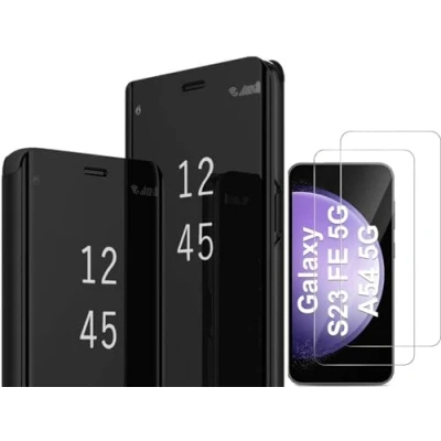 Image de Coque Folio Little Boutik© Samsung Galaxy S23 FE Noir Effet Miroir 2 Verres Trempe