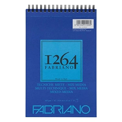 Image de FABRIANO Honsell 19100642 Mix Media 1264 Bloc à Spirales, 300 g/m², Format A5, 15 Feuilles de Papier Blanc Naturel, Grain Moyen, sans Acide, Convient Toutes Les Techniques diverses, Set Pièces