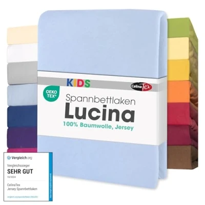 Image de CelinaTex Lucina bébé Enfants Drap Housse Berceau Lite Enfant Coton 2er Set 60x120 70x140 cm Bleu d&#039;eau