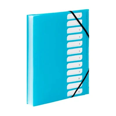 Image de Viquel Trieur document A4 avec 12 Compartiments Organisateur de bureau extensible Porte index Fermeture par élastique Gamme FEEL&#039;EASY Bleu Turquoise