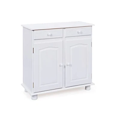 Image de Inter Link Commode de Style rustique buffet Meuble d&#039;appoint Pin massif 2 portes tiroirs Blanc laqué Lovi